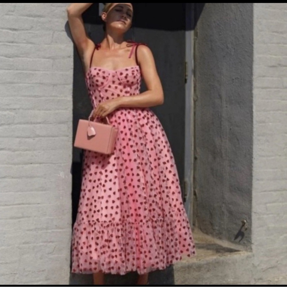 Betsey Johnson Sweetheart Neckline Maxi Dress with Red Glitter Hearts